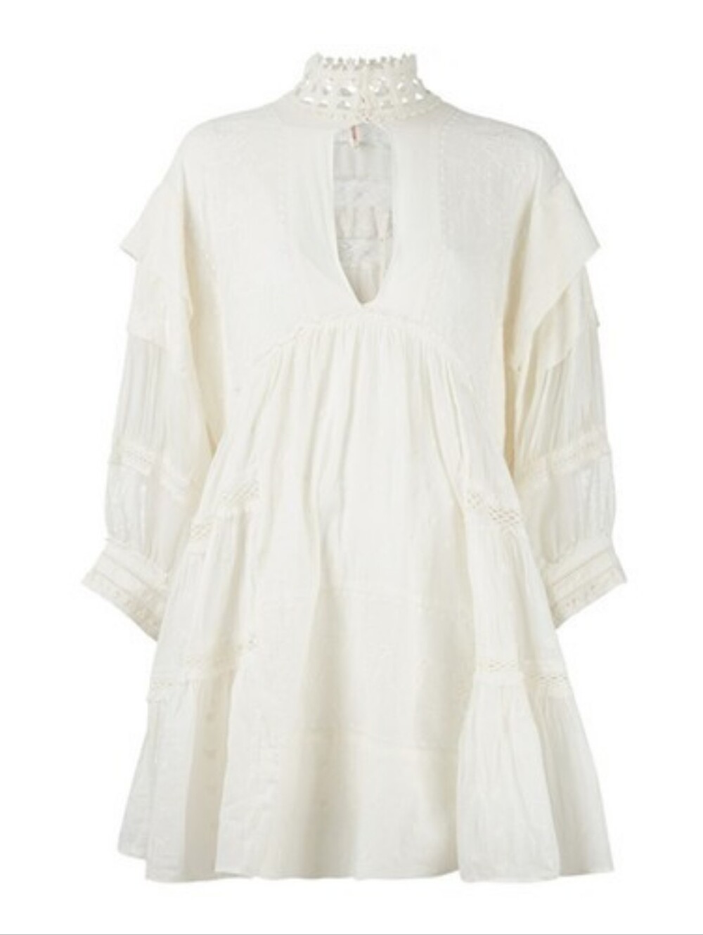 Free People Heartbreaker Dress - Boho White Lace High Neck Tunic Dress - Picture 2 of 10